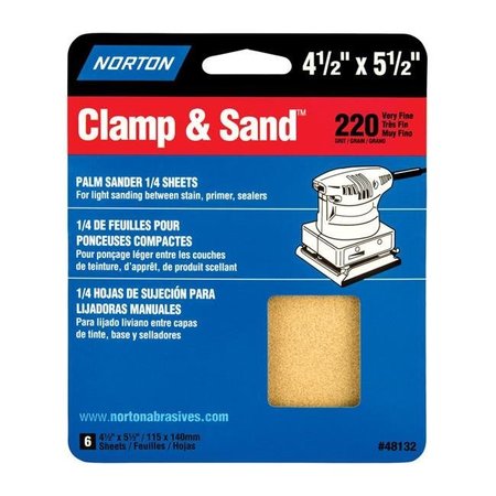 NORTON CO Norton 1936665 Clamp & Sand 5.5 x 4.5 in. 220 Grit Very Fine Aluminum Oxide 0.25 Sheet Sandpaper - Pack of 6 1936665